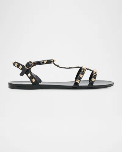 Valentino Garavani Summer Rockstud Jelly Flat Sandals In Black