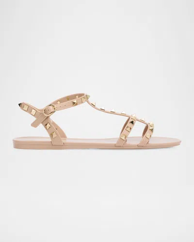 Valentino Garavani Summer Rockstud Jelly Flat Sandals In Pink