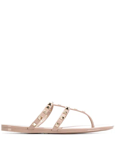 Valentino Garavani Rockstud Caged Jelly Flat Slide Sandals In Neutral