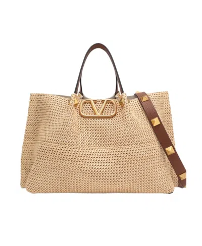 Valentino Garavani Summer Woven Tote Bag In Brown