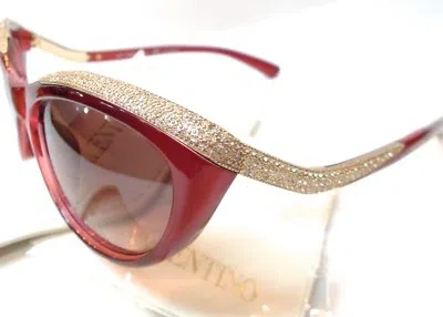 Pre-owned Valentino Garavani Valentino Sunglass V643sr Red/swarovski In Smoke Gray