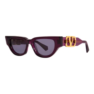 Valentino Sunglasses Cat Eye Full Rim, Crystal Purple/yellow Gold Frame And Dark Grey Ar Lens Vls-103d