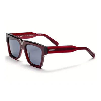 Valentino Sunglasses Square Full Rim, Burgundy Frame And Grey Lens Vls-162c In Neutral