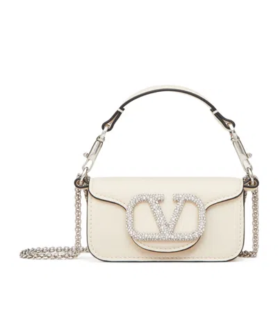Valentino Garavani Super Mini Loc1 Shoulder Bag In Light Ivory White
