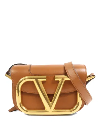 Pre-owned Valentino Garavani Super V Leather Shoulder Bag In Brown