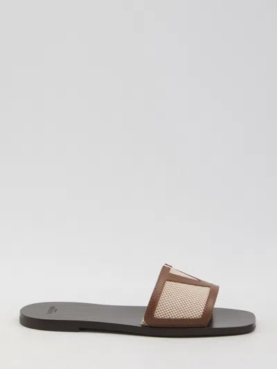 Valentino Garavani Viva Vlogo Canvas Flat Slide Sandals In Multi