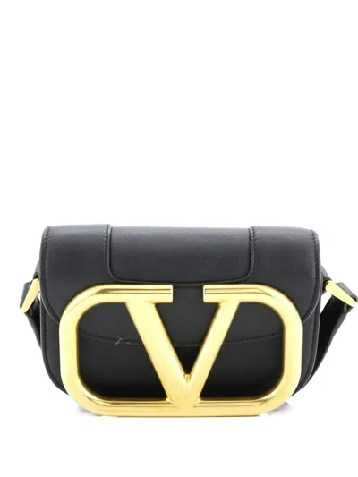 Pre-owned Valentino Garavani Supervee Leather Small Crossbody Bag In Black
