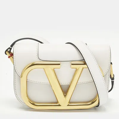 Pre-owned Valentino Garavani Supervee Small White Leather Shoulder Bag
