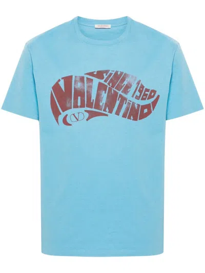 Valentino Logo-print T-shirt In Sky Blue