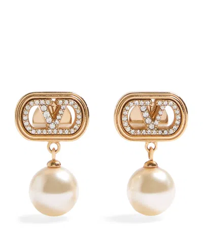 Valentino Garavani Swarovski Crystal-embellished Ovalette Logo Earrings In Gold