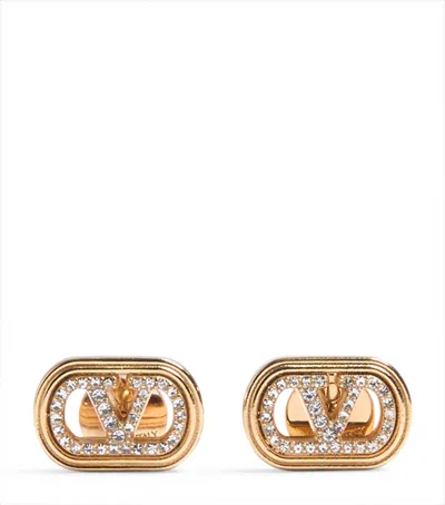 Valentino Garavani Swarovski Crystal-embellished Ovalette Logo Earrings In Gold