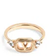 Valentino Swarovski Crystal-embellished Ovalette Logo Ring In Gold