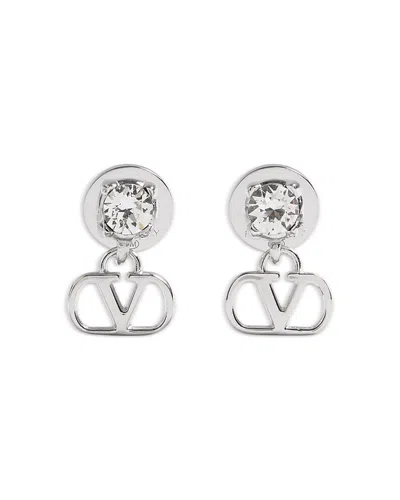 Valentino Garavani Swarovski Crystal Logo Drop Earrings, 0.6l In Metallic