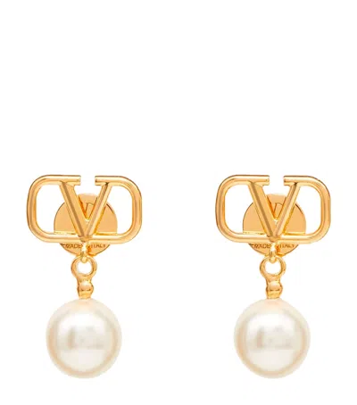 Valentino Garavani Vlogo Signature Pearl Drop Earrings In Gold