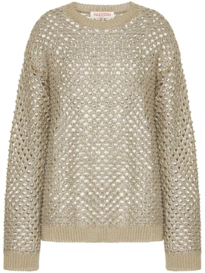 Valentino Open-knit Linen Jumper In Neutrals