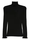 Valentino Garavani Ruffle Trim Rib Virgin Wool Sweater In Black