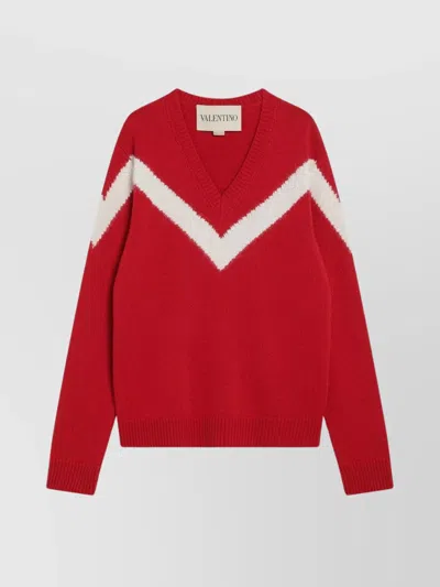 Valentino Sweater Featuring Vlogo And Chevron Design In Red