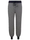Valentino High-waisted Wide-leg Zigzag Cream And Navy Virgin Wool Pants In Black
