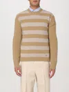 Valentino Crewneck Striped Sweater Elbow Patches In Beige