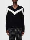 Valentino Zigzag V-neck Wool Sweater In Black
