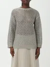 Valentino Sequin-embellished Metallic Open-knit Linen-blend Sweater In 粉肉色