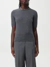 Valentino Wool Knit Sweater With Embroidered Neckline In Grau