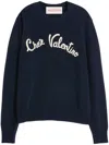 Valentino Logo-embroidered Wool Jumper In Blue