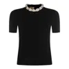 Valentino Embellished Neckline Fitted Short Sleeve Knitwear In Black