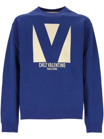 Valentino Crew Neck Drop Shoulder Sweatshirt In Blue