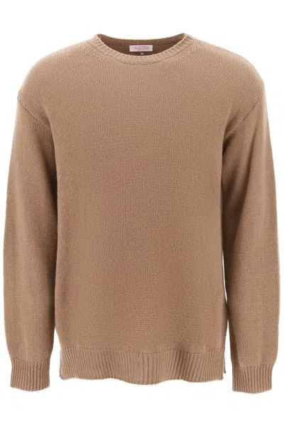 Valentino Crewneck Knitted Jumper In Camel