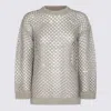 Valentino Sequin-embellished Metallic Open-knit Linen-blend Sweater In Ecru/silver