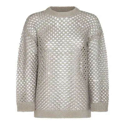 Valentino Open-knit Linen Jumper In Ecru/silver