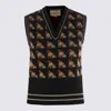 Valentino Sleeveless V Neck Dog Pattern Knitwear In Brown