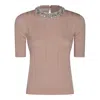Valentino Crewneck Knitwear Embellished Keyhole Back In Brown