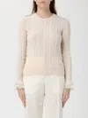 Valentino Cable Knit Crew Neck Sweater In White