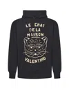 Valentino Black Sweatshirt With Le Chat De La Maison Patch In Black