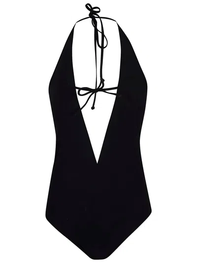 Valentino Swimsuit Lycra Deep V Halter Buckle In Black