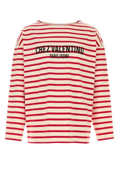 Valentino Cotton T-shirt Striped Embroidery Detail In Red