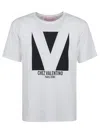 Valentino Crewneck T-shirt With Frontal Logo Print In Avorio