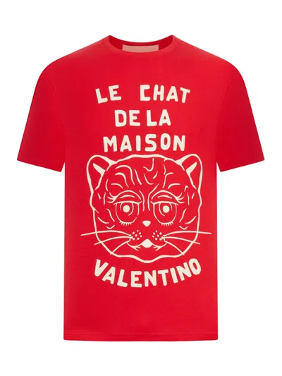 VALENTINO COTTON T-SHIRT WITH CHAT DE LA MAISON PRINT