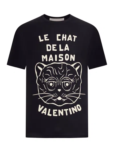 VALENTINO COTTON T-SHIRT WITH CHAT DE LA MAISON PRINT