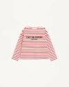 Valentino Garavani Cotton Long Sleeve T-shirt With Print In Ivoire/rouge