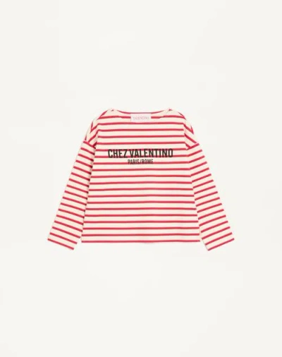 VALENTINO VALENTINO STRIPED COTTON JERSEY T-SHIRT WOMAN IVORY/RED S