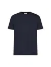 Valentino Cotton Crewneck T-shirt With Black Untitled Studs In Navy
