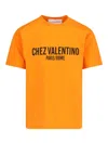 Valentino Cotton T-shirt With Chez Print In Orange