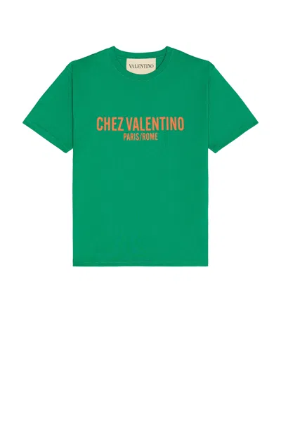 Valentino Cotton T-shirt With Chez Print In Green