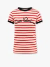 Valentino Women Ivory Striped Jersey Embroidered T-shirt In Red