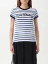 Valentino Womens Striped Embroidered Cotton-jersey T-shirt Avorio Blu In Ivory