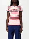 Valentino Women Ivory Striped Jersey Embroidered T-shirt In Multicolor