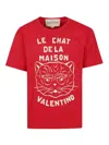 Valentino Red T-shirt With Le Chat De La Maison Print In Red